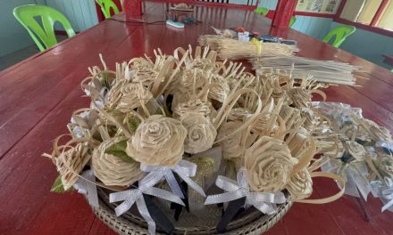 อ่างทอง ชาวบ้านบางเจ้าฉ่าสานดอกมะลิกด้วยไม่ไผ่สีสุกส่งเสด็จพระพันปีหลวง 