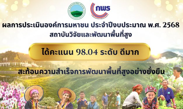 สวพส. ได้รับผลการประเมินการดำเนินงานองค์การมหาชน ประจำปีงบประมาณ พ.ศ. 2568จากสำนักงาน ก.พ.ร. ด้วยคะแนนรวม 98.04 ระดับ “ดีมาก”