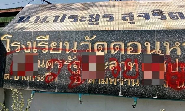 นครปฐม สองโจ๋คึกคะนองพ่นสีป้ายโรงเรียนวัดดอนหวายถูกติดตามตัวนั่งขอขมากับพฤติกรรมไม่เหมาะสมท่ามกลางความไม่พอใจ