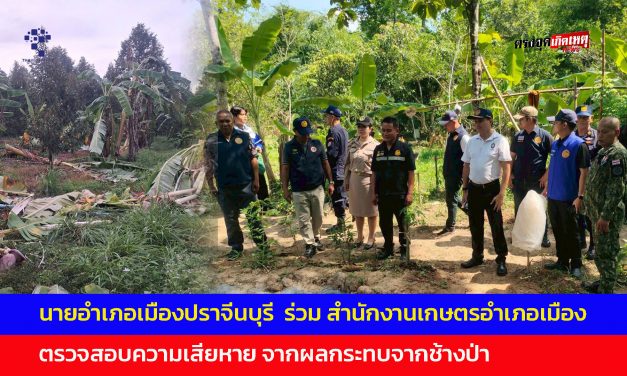 นายอำเภอเมืองปราจีนบุรี  ร่วม สำนักงานเกษตรอำเภอเมือง ตรวจสอบความเสียหาย จากผลกระทบจากช้างป่า