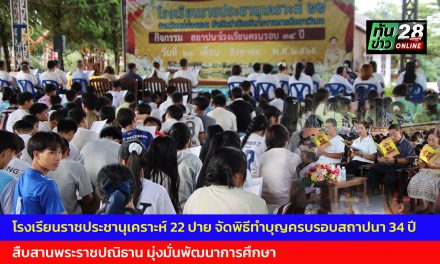 แม่ฮ่องสอน โรงเรียนราชประชานุเคราะห์ 22 ปาย จัดพิธีทำบุญครบรอบสถาปนา 34 ปี สืบสานพระราชปณิธาน มุ่งมั่นพัฒนาการศึกษา