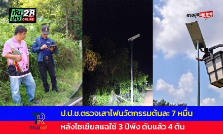 สกลนคร ป.ป.ช.ตรวจเสาไฟนวัตกรรมต้นละ 7 หมื่น หลังโซเชียลแฉใช้ 3 ปีพัง ดับแล้ว 4 ต้น
